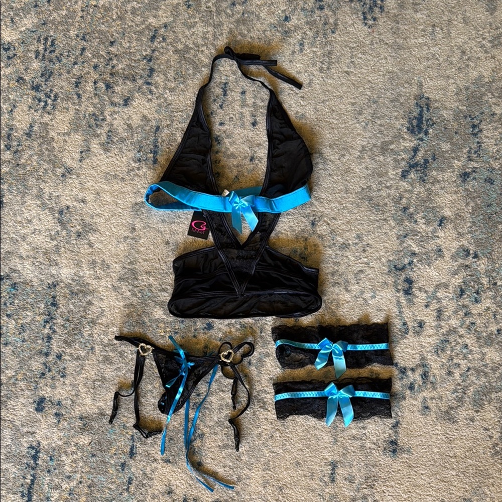 Black and Blue Lingerie Set NEW